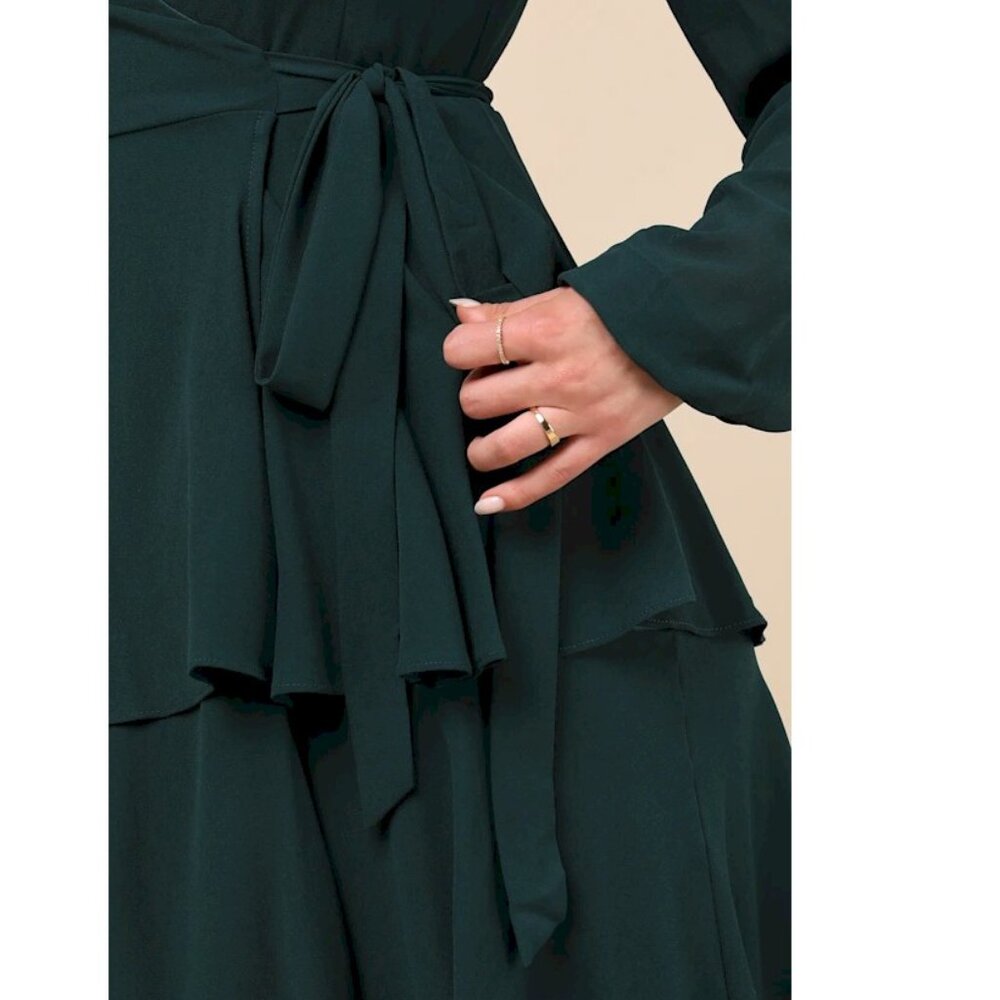 Lulus Marvelous Grace Emerald Long Sleeve Tiered Wrap Maxi Dress Size Small New - Picture 5 of 7